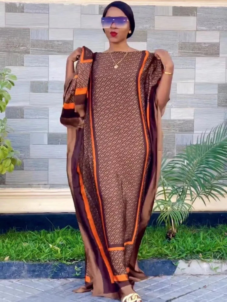 Vestido abaya africano de talla grande – Elegante, fluido e incluye pañuelo a juego