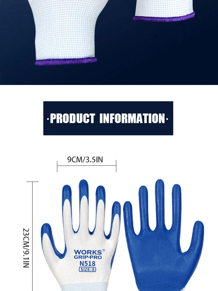 3 Pairs Of Non-slip Wear-resistant Breathable Nitrile Gloves Industrial Labor Building Construction Safety Non-slip Work Gloves