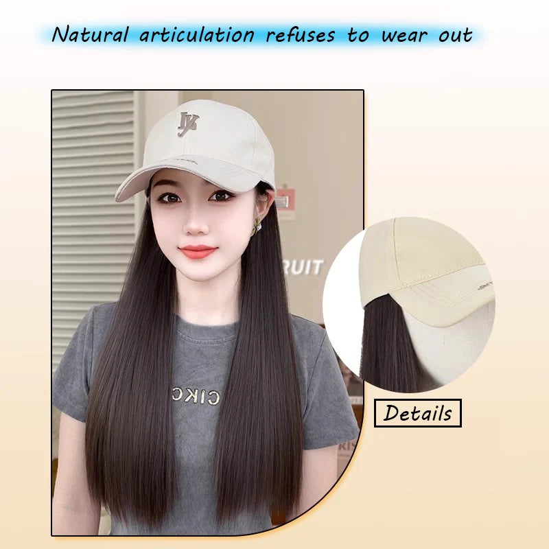 Synthetic Wig Hat Integrated Female New Highlight Fashion Hat Wig Fashion Baseball Cap Long Straight Hair Daily Wear