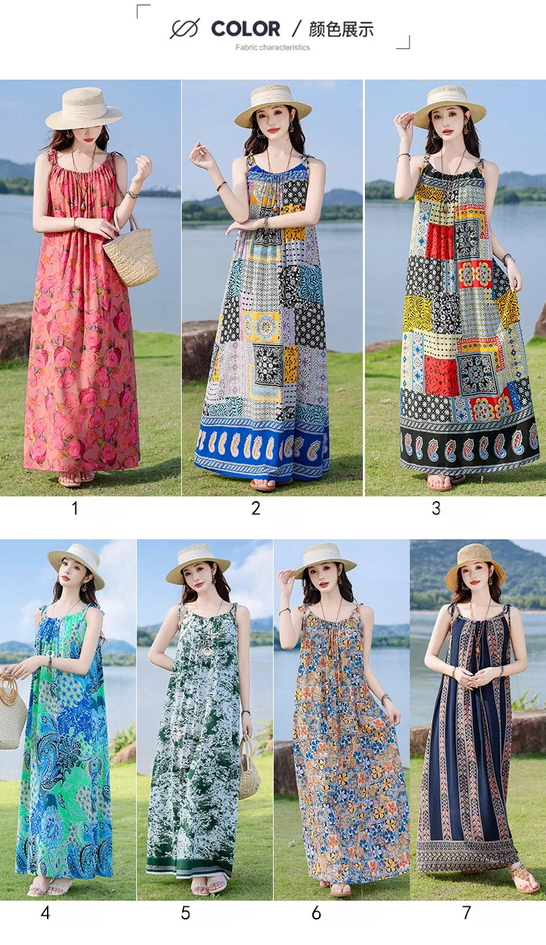 New Fashion Hot Summer Dresses For Women  Casual Flower Print Floral Sleeveless Dress Vintage Dress Loose Women Clothing