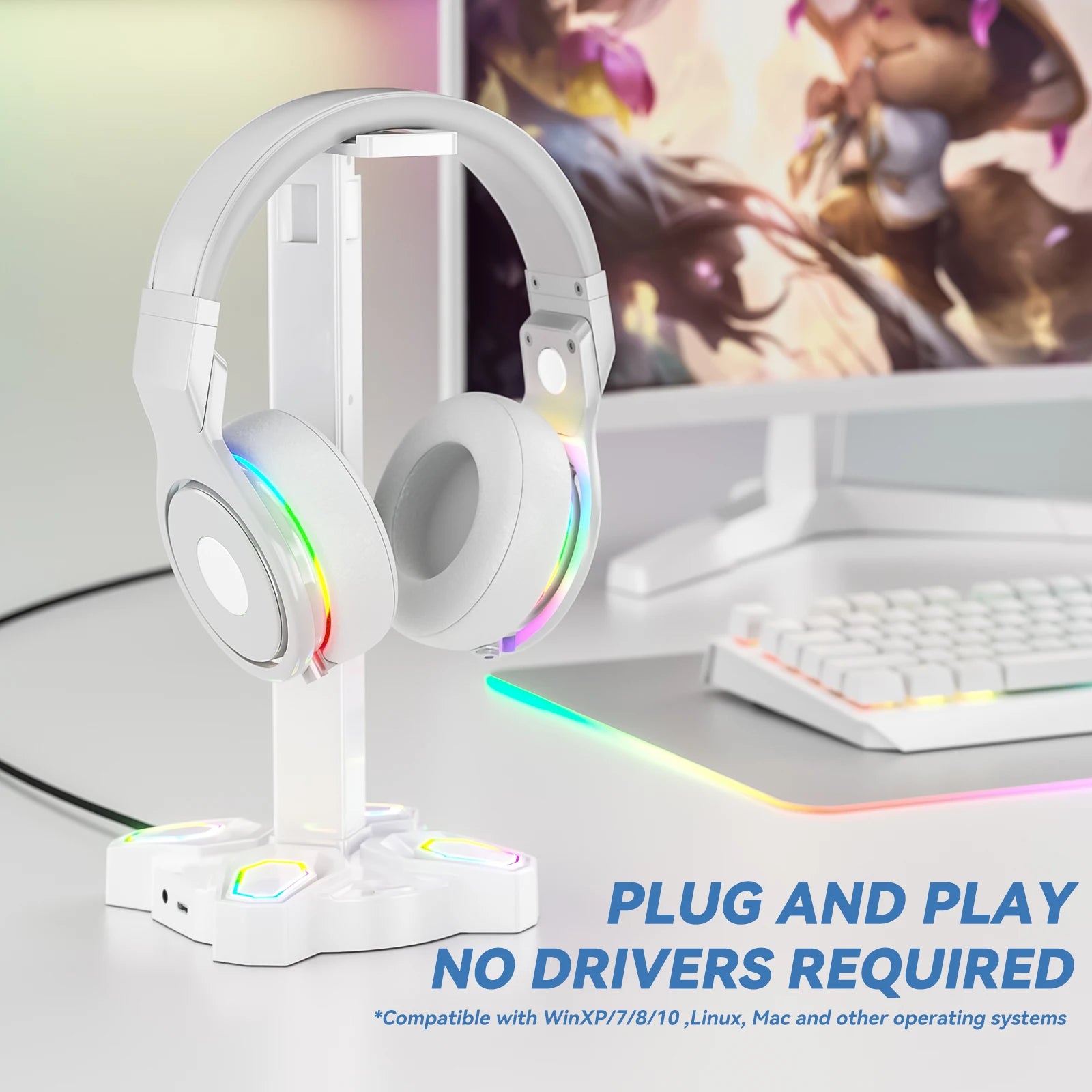 For Gaming Headphones Stand Rotatable Controller Holde with 9 Light Modes Earphone Hanger for PS5/PS4/Switch Desktop Gamer