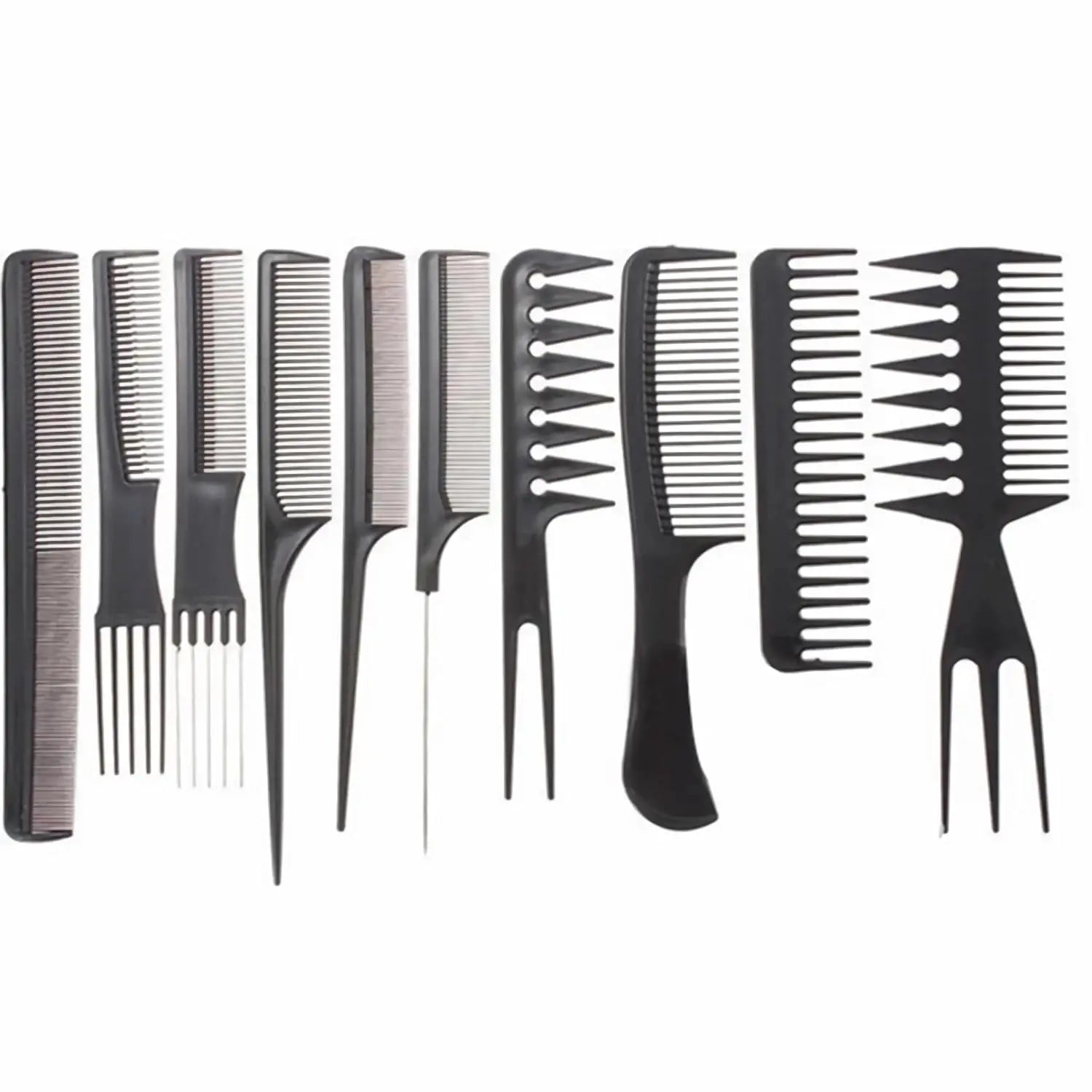 10Pcs Hairdressing Combs Set Pro Barbers Brush Combs Flat Comb Plastic Black