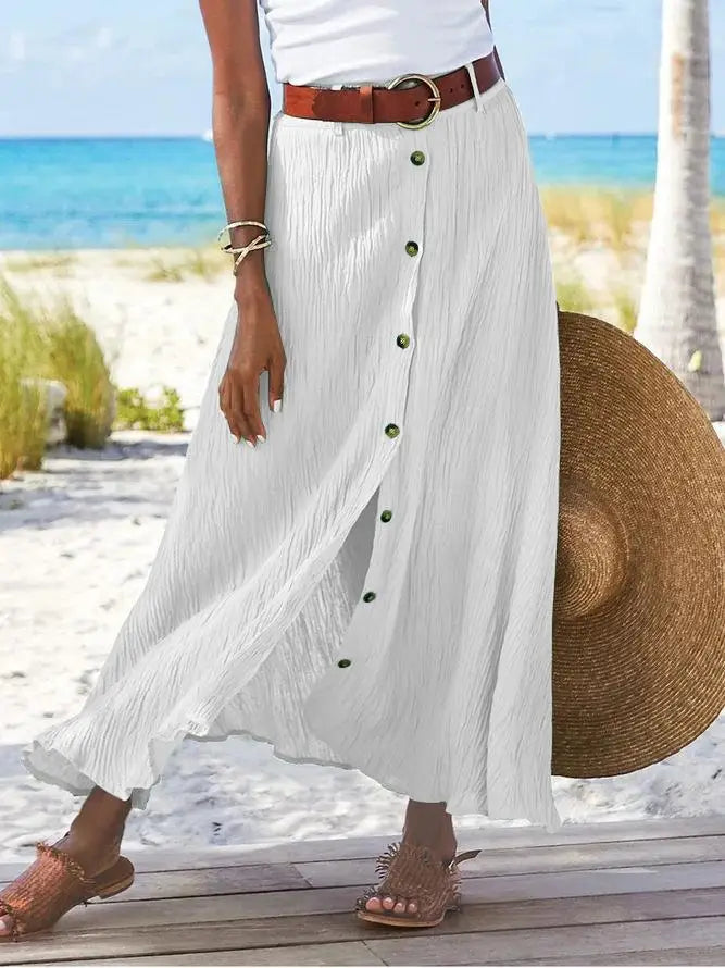 Women Skirt Spring Summer New Fashion Casual Cotton And Linen Solid Color Buttons Skirt Split A- Line Hip Waist Long Skirt
