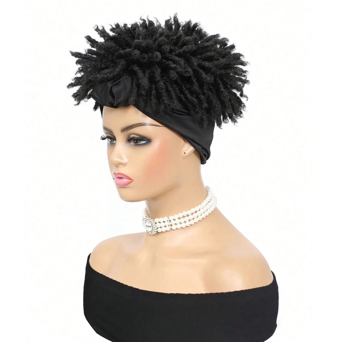 Kinky Headband Wig Black Curly Headband Wig With Bangs For Women Synthetic Afro Curly Hair Wig With Headband Attached Short
