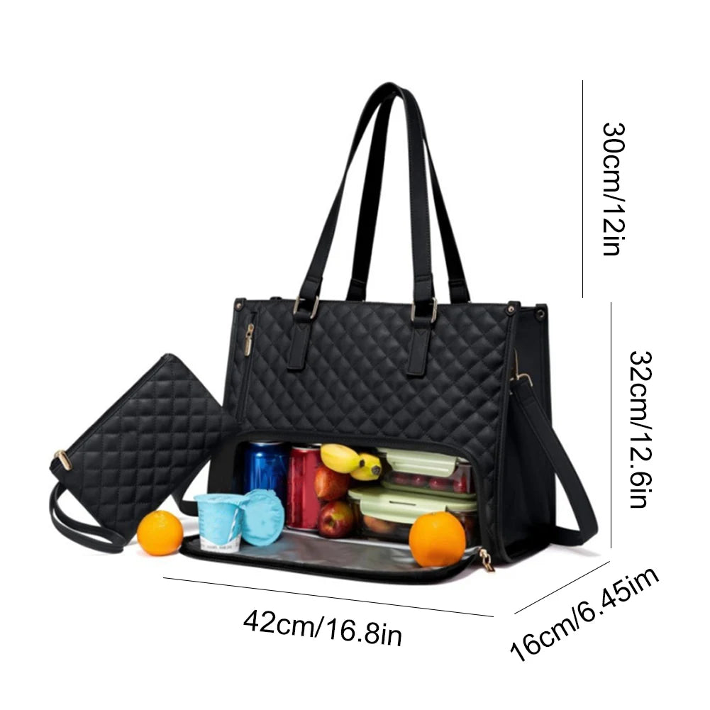2-in-1 Lunch Tote Bag Laptop Bag with Purse Multi-Function Business Lunch Bag Lunch Box Handbag for Work Office Camping Picnic