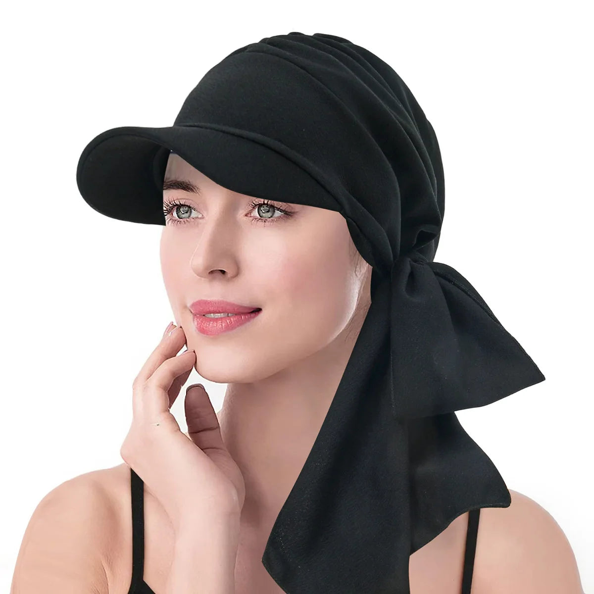 Fashion Print Women Hijab Caps Wrap Hair with Brim Turban Bonnet Breathable Comfortable Ladies Headscarf Hat Hide Hair