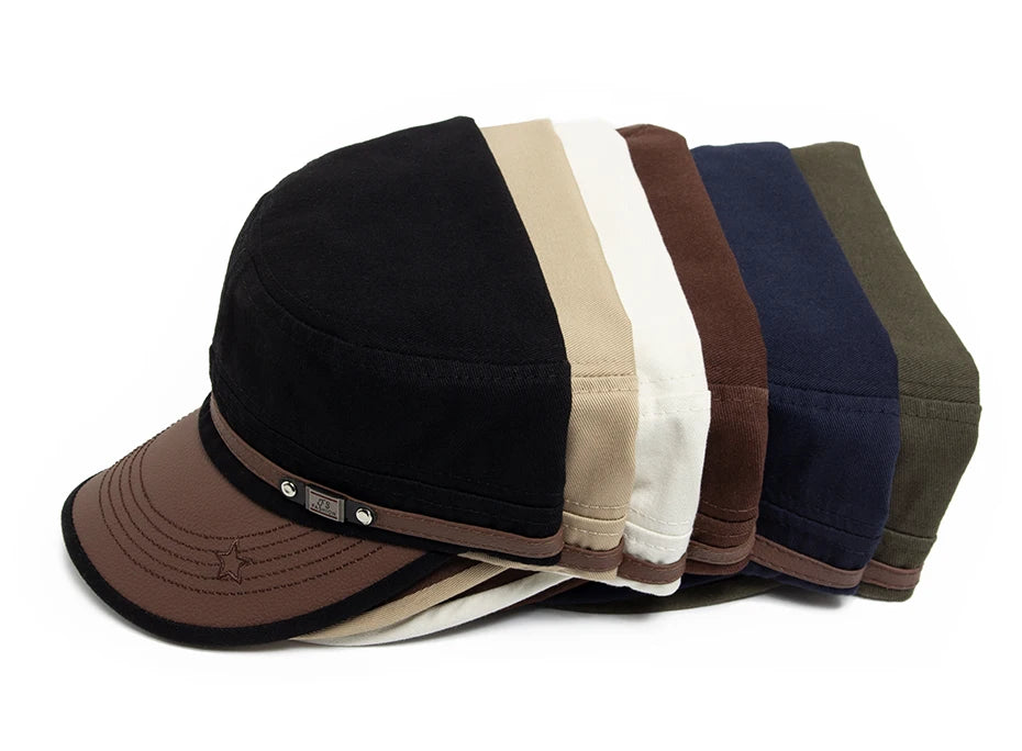 Flat Hat Women Fashion PU Leather Brim Men Baseball Cap Soft Cotton Cloth Casual Visor Trucker Hat Autumn Summer Adjustable