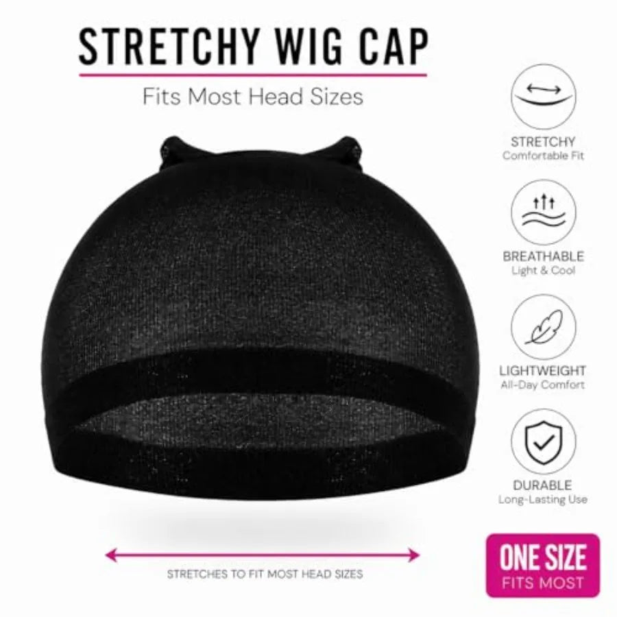 Smilco 20-Piece Black Lace Front Stocking Cap - Stretchy Nylon Wig Cap for Women's Wigs, Black Easy to Use Secure Fit One Size