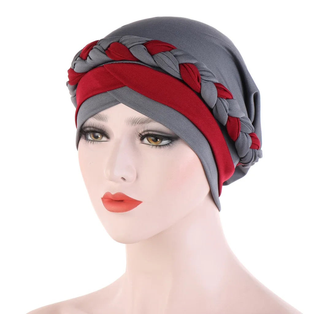 Gorro turbante hijab trenzado con bloques de color para mujer, pañuelo africano para la cabeza, gorro para quimioterapia de cáncer, gorros para la cabeza de mujer