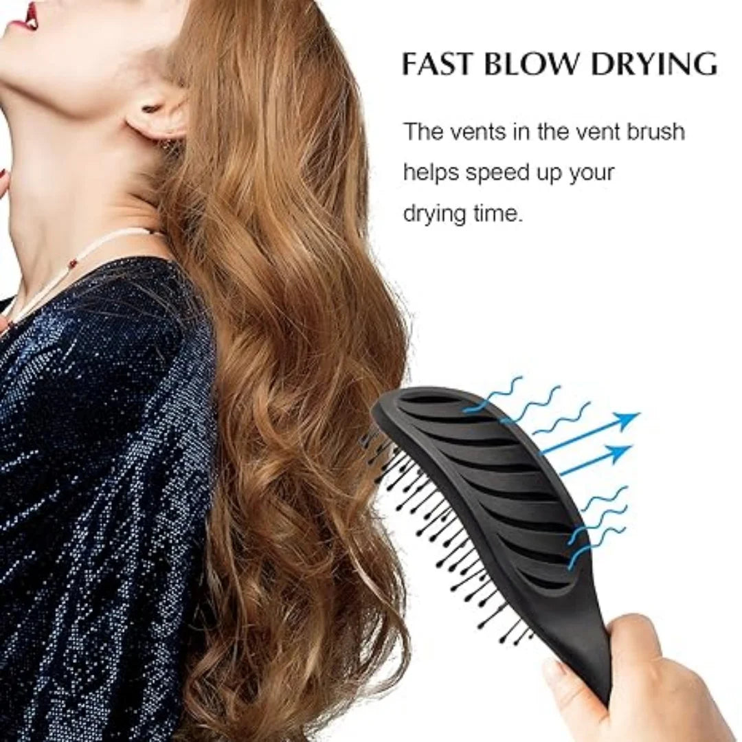 Vented Detangling Hair Brush - Curved Black Paddle Brush with Ball-Tip Bristles, Anti-Static for Wet/Dry Hair, Blow Drying