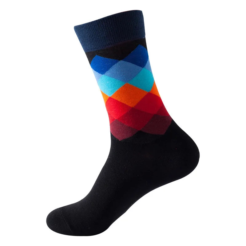 49 Patterns Fashion Business Men 100% Cotton Happy Lattice Socks Unisex Boys Combed Hip Hop Street Skateboard Funny High Sox Set