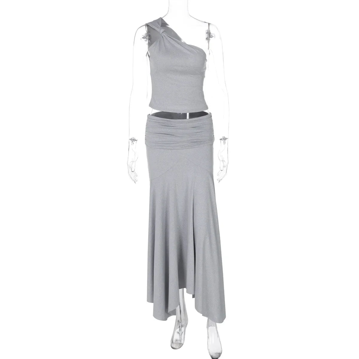 Fashion Pleated 2 Piece-Set Long Skirt For Women Off-Shoulder Cropped Pullover Top And Slim Long Skirt Sets Female Outfits