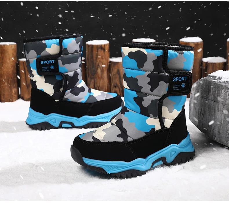 Winter Children Shoes Plush Waterproof Fabric Non-Slip Girl Shoes Rubber Sole Snow Boots Fashion Warm Outdoor Boots