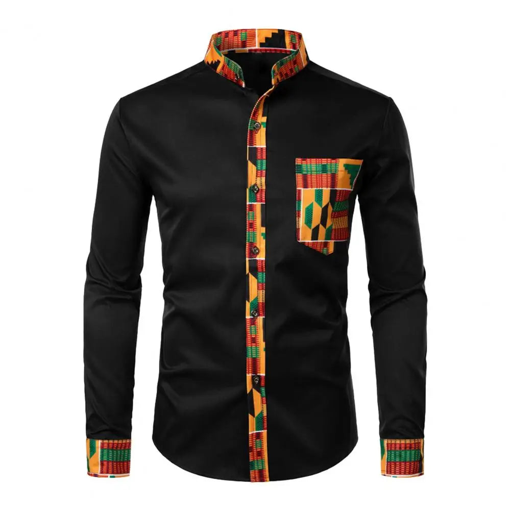 Autumn/winter New Casual Men's Checkered Shirt Splice Men's Long Sleeve Shirt