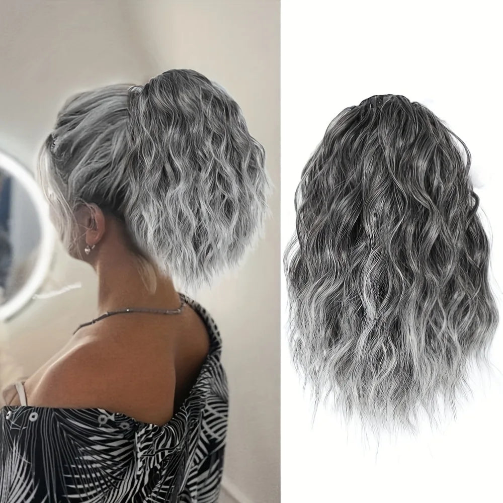 European and American ponytail synthetic chemical fiber wig ponytail women's short drawstring ponytail wool curly hair