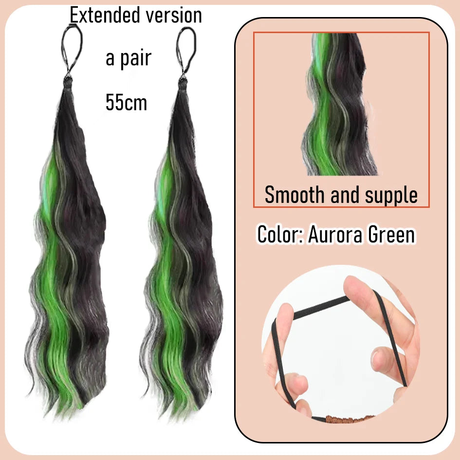 Synthetic 18 inch wig braid, children's self winding colorful ponytail, dopamine dye, meatball hair loop, ponytail braid, divine