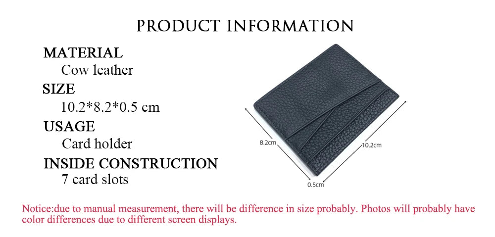 Tarjetero de lujo 100% cuero genuino para negocios, hombres, identificación, estuche para tarjetas de crédito, moda, regalo para mujeres, mini cartera delgada