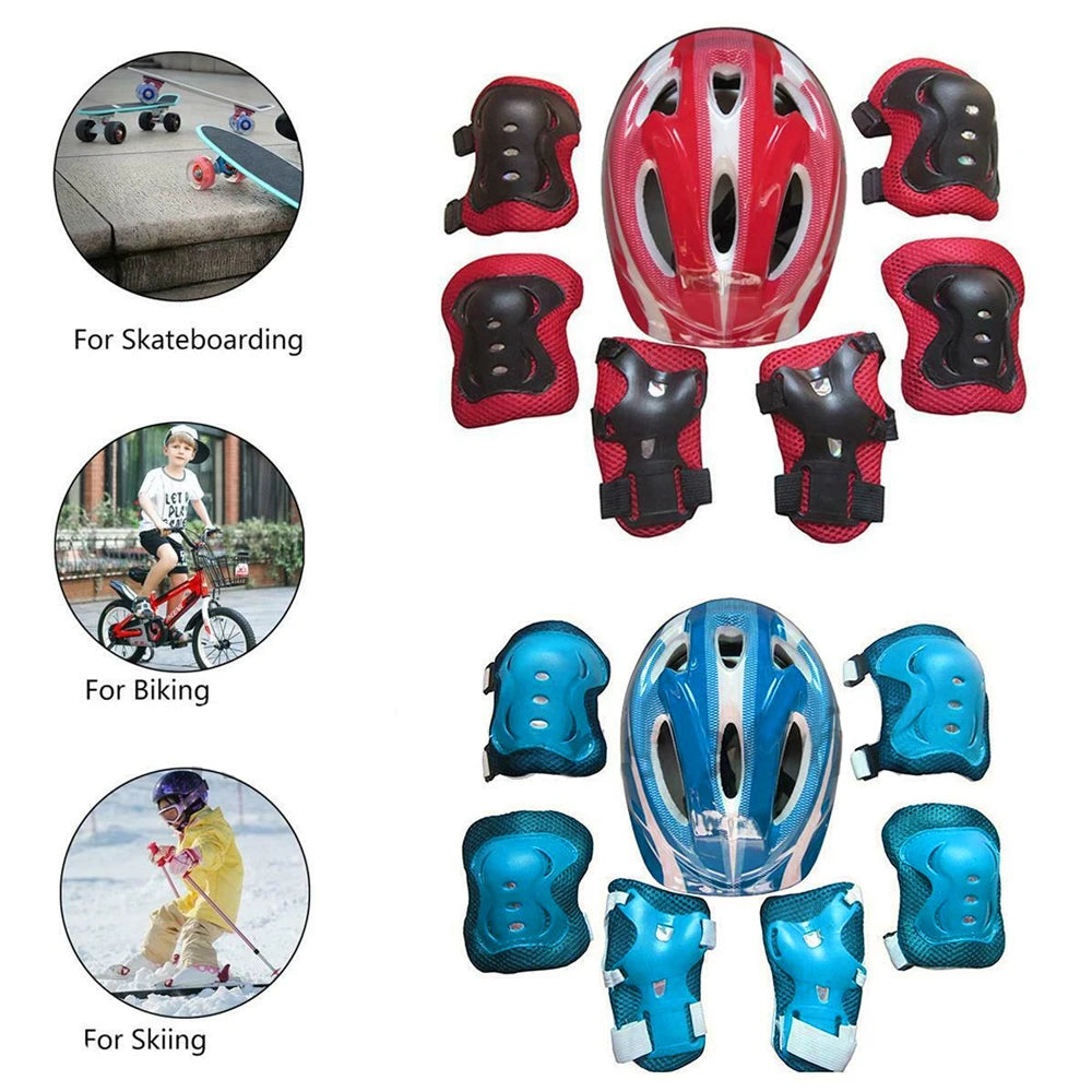7Pcs/Set Kids Roller Skating Bicycle Helmet Knee Wrist Guard Elbow Pad Set for Children Cycling Sports Protective Guard Gear Set