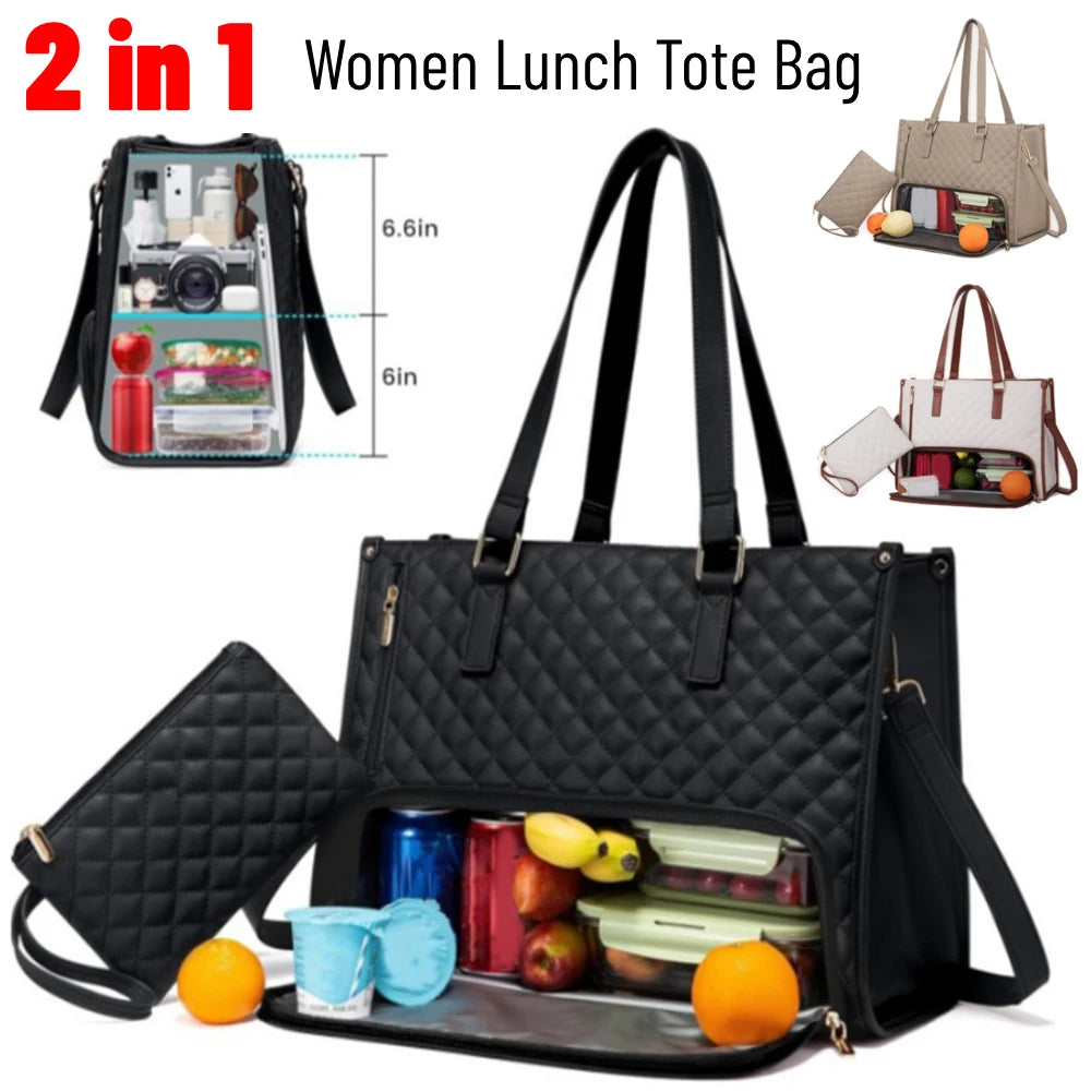 2-in-1 Lunch Tote Bag Laptop Bag with Purse Multi-Function Business Lunch Bag Lunch Box Handbag for Work Office Camping Picnic
