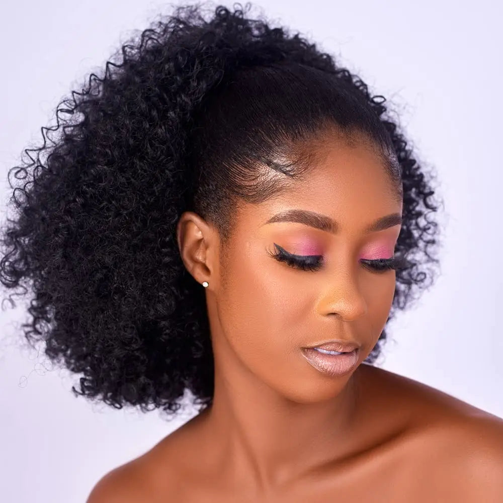 Synthetic Afro Puff kinky curly Hair Drawstring Ponytail Extension for Black Women Short Hairpieces Updo with Two Clips