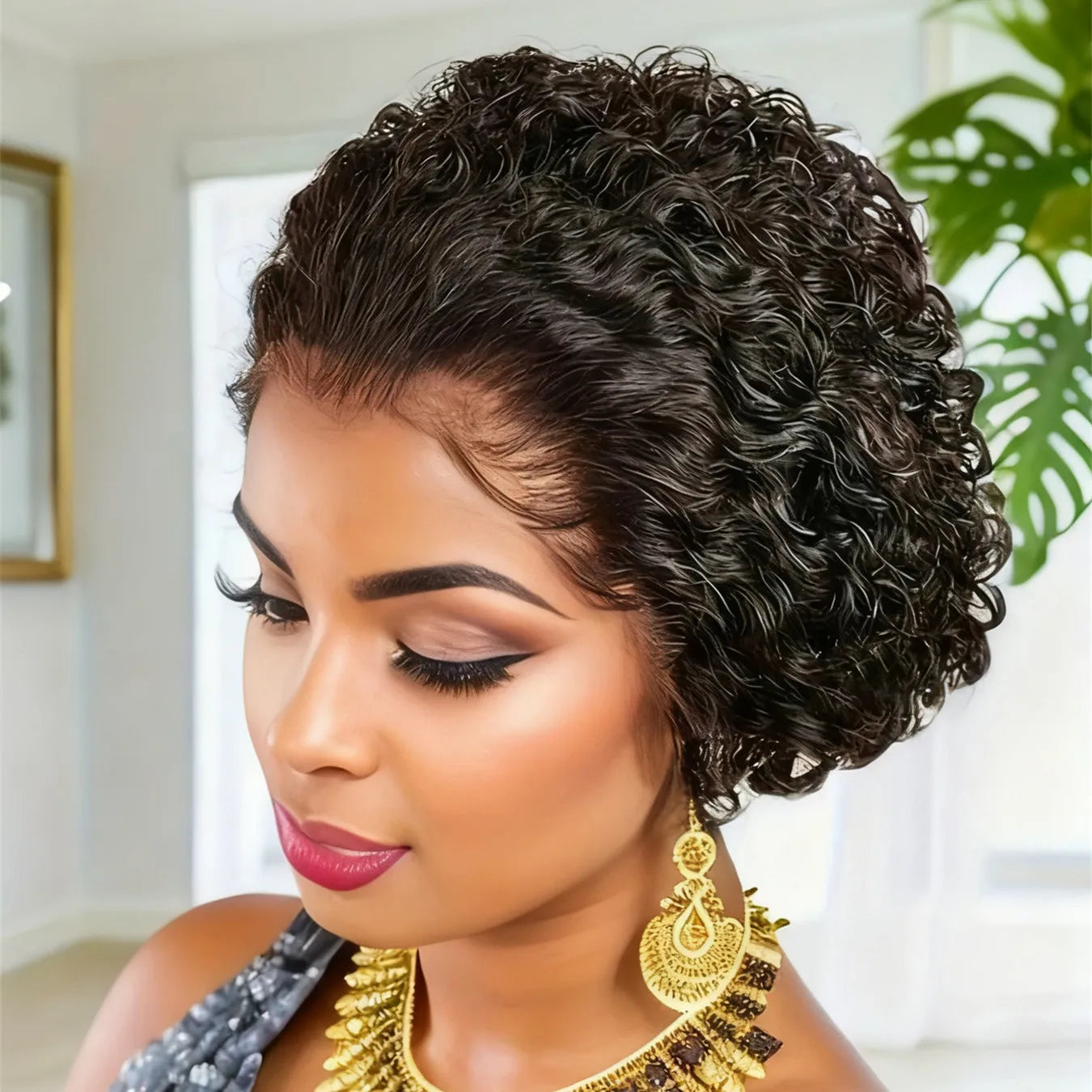 6" Lace Curly Pixie Wig