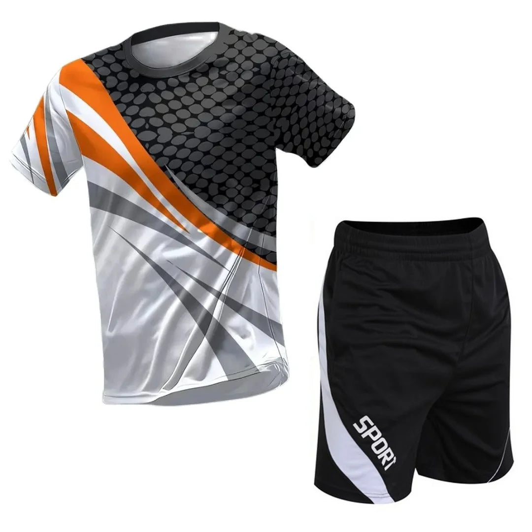 2025 New Hot selling Outdoor Running Sports Set Breathable Quick drying Short sleeved Shorts Fitness Casual Clothing 3D Set