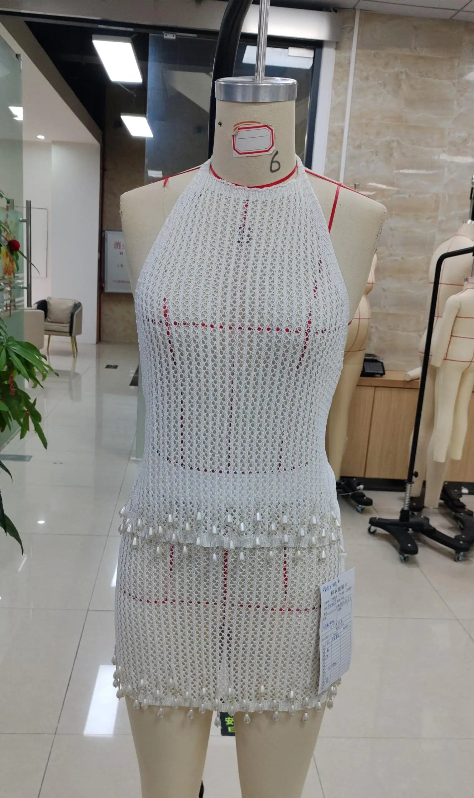 hirigin Women's Knit Skirt Set for Summer Stylish Solid Hollow Out Tie Back Backless Halter Tops with Mini Skirt 2 Pcs Set