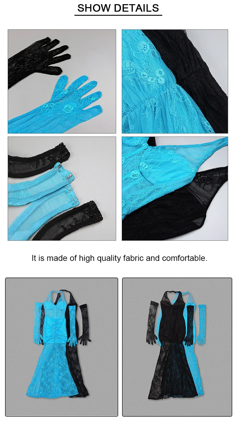 VC Fashion Party Dresses For Women Sexy Lace Halter Long Sleeves Gloves Design Maxi Gowns Vestidos