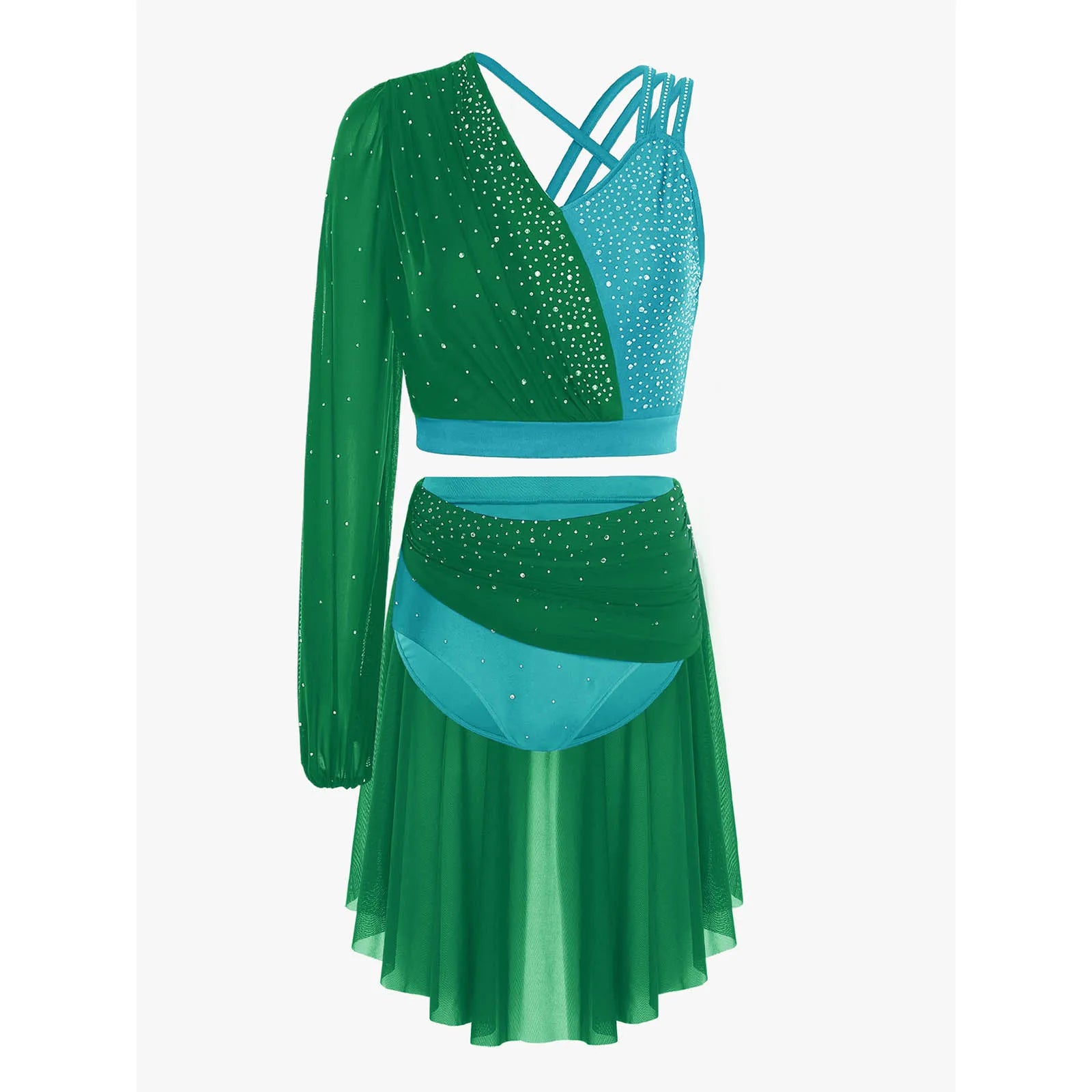 Modern Ballet Dance Set for Women Mesh Top with Skirted Briefs 2 Piece Lyrical Outfits Ballerina Girls Stage Performance Costume