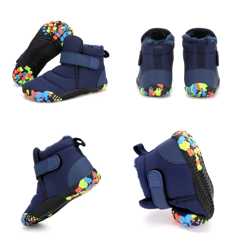 Kids Wide Toe Barefoot Snow Shoes Girls Ankle Winter Boots Warm Plush Boys Fur Shoes Children Minimalist Sneakers Boots