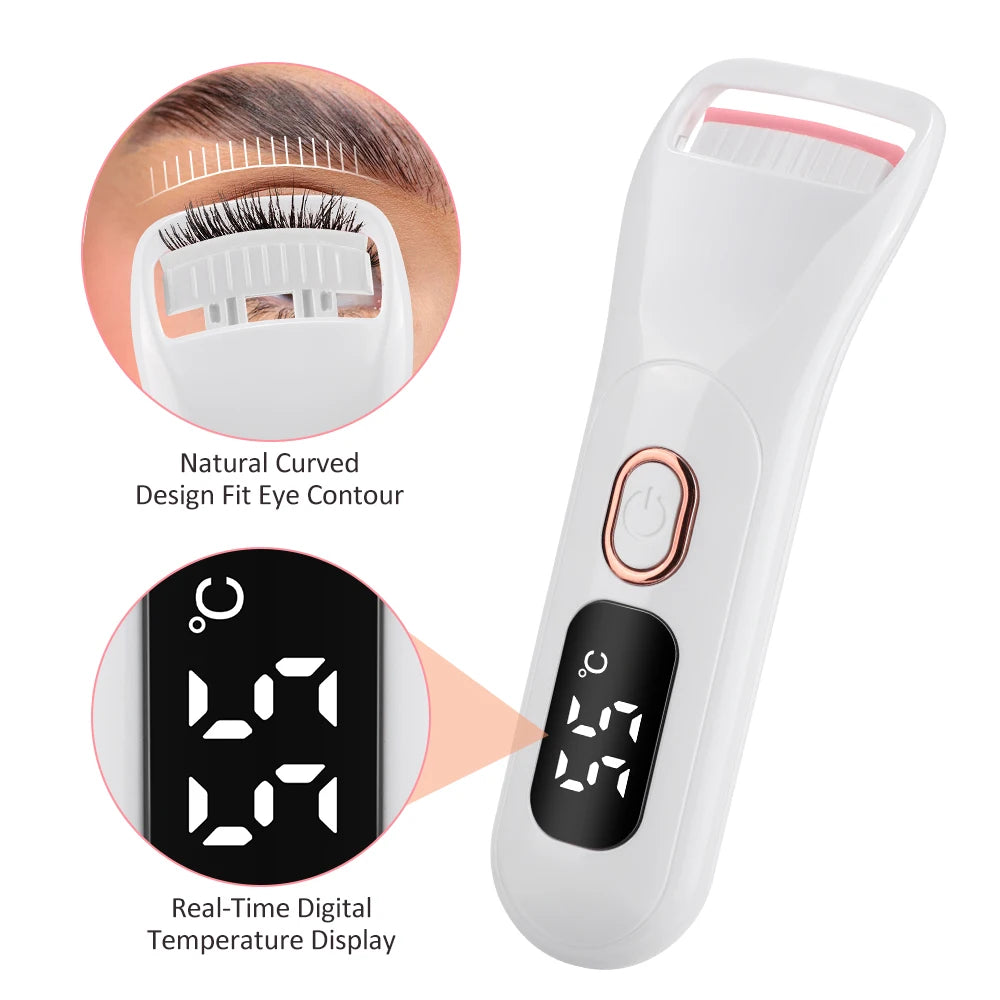 Electric Heated Eyelash Curler Rechargeable Digital Display 3 Heat Eyelash Curling Machine Long-Lasting Naturally Makeup Tool