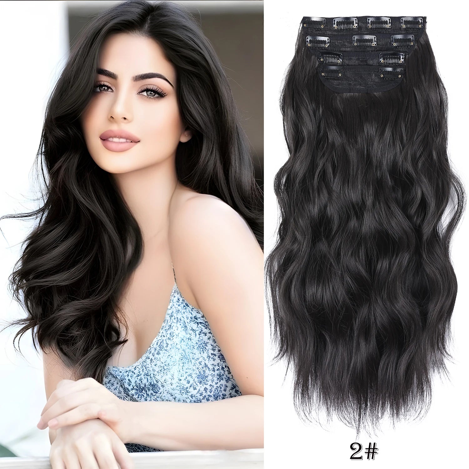 Extensiones de Cabello Ondulado Largo de Clip