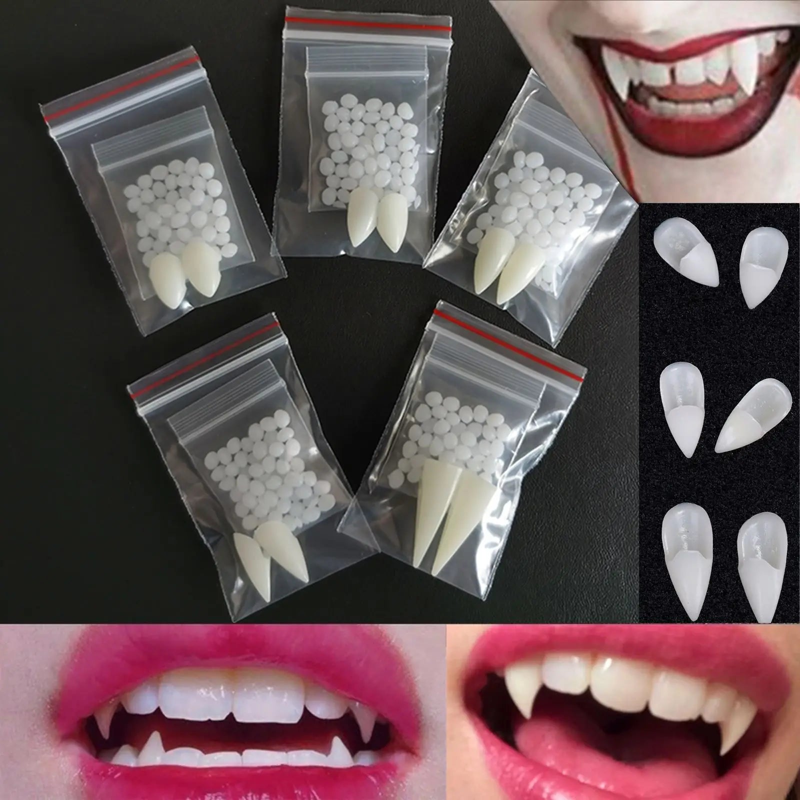 Suit Resin Vampire Teeth Fangs Halloween Decoration Props Diy Teeth Plus Glue Teeth Props Cosplay Friendly Vampire Party