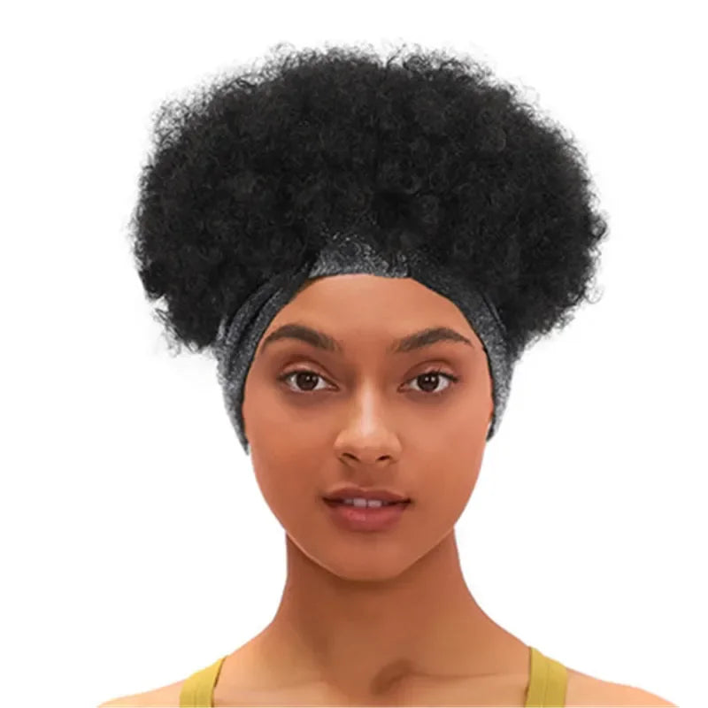 Fluffy Headband Wigs for Black Women Short Afro Kinky Curly Headwrap Wig High Temperature Natural Synthetic Headband Scarf Wig