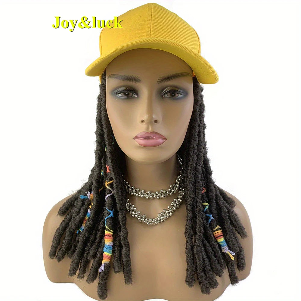 18 Inch Burgundy Baseball Cap Wig with Crochet Twist Braids | Synthetic Faux Locs Dreadlocks Braided Hat Wig for Women