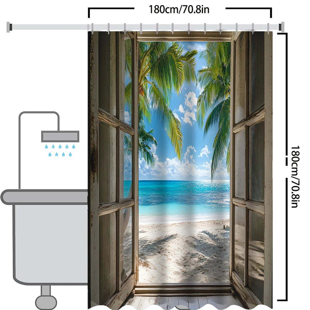 Strandlandskap Badeforheng Baderomsdusjforheng Vanntett Med 12 Kroker Hjemmedekor Gratis Frakt