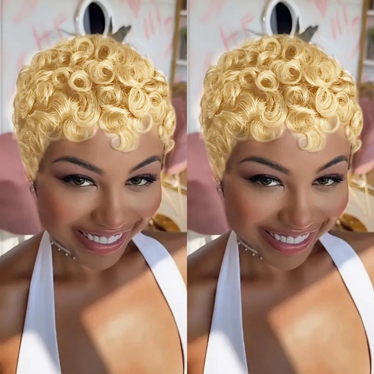 Pixixe Cut Curly Wigs for Women Short Layered Pixie Cut Brazilian Human Hair Wigs Full Machine Wig
