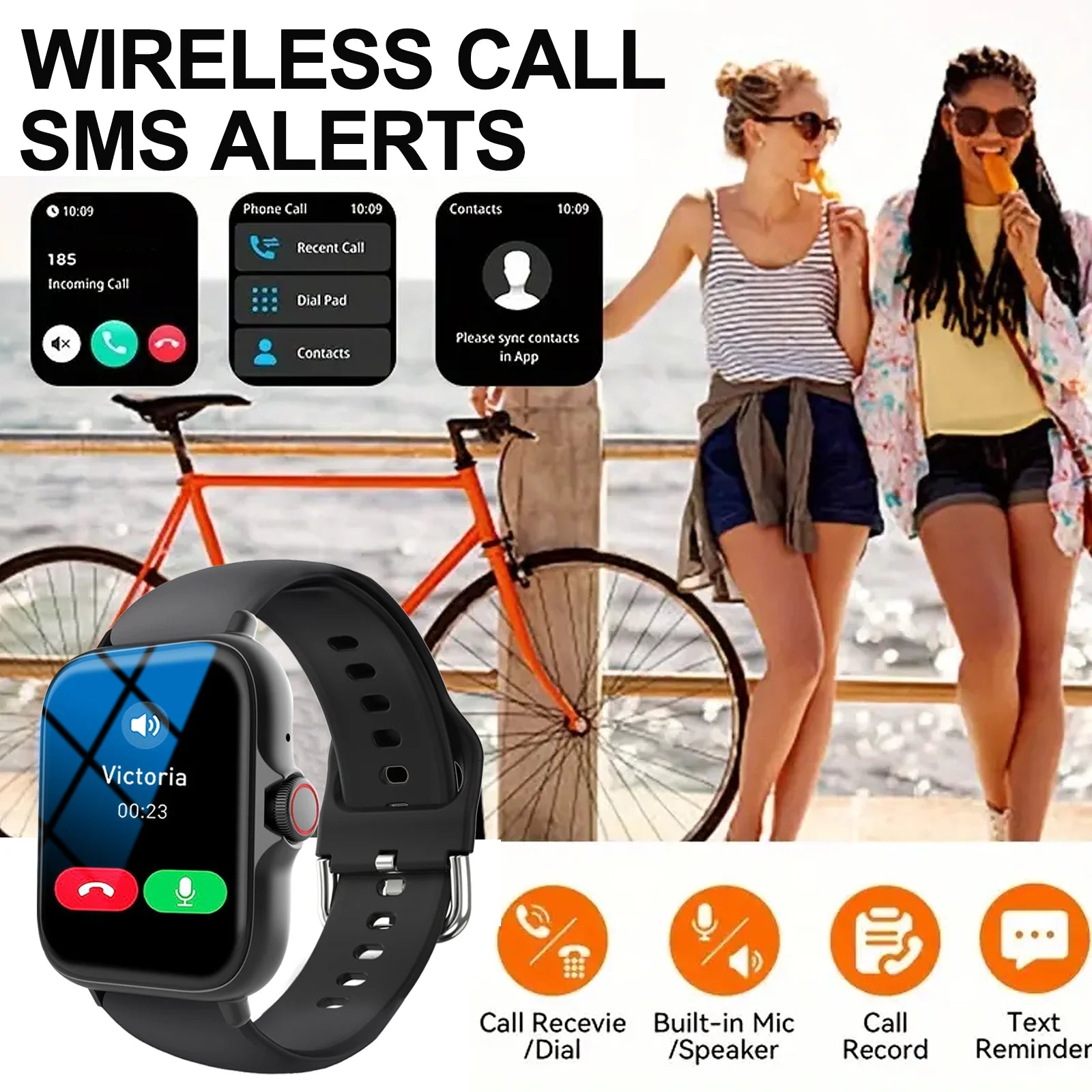 Reloj inteligente, llamadas/marcación inalámbricas, varios recordatorios de aplicaciones, adecuado para hombres y mujeres, relojes deportivos, para iPhone/Android