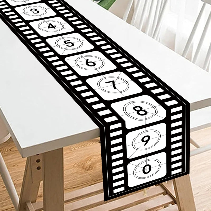 Camino de Mesa para Noche de Cine de 12 X 72 Pulgadas, Estampado de Tira de Película, Decoración de Carrete de Cine, Decoraciones de Manteles Temáticos de Cine