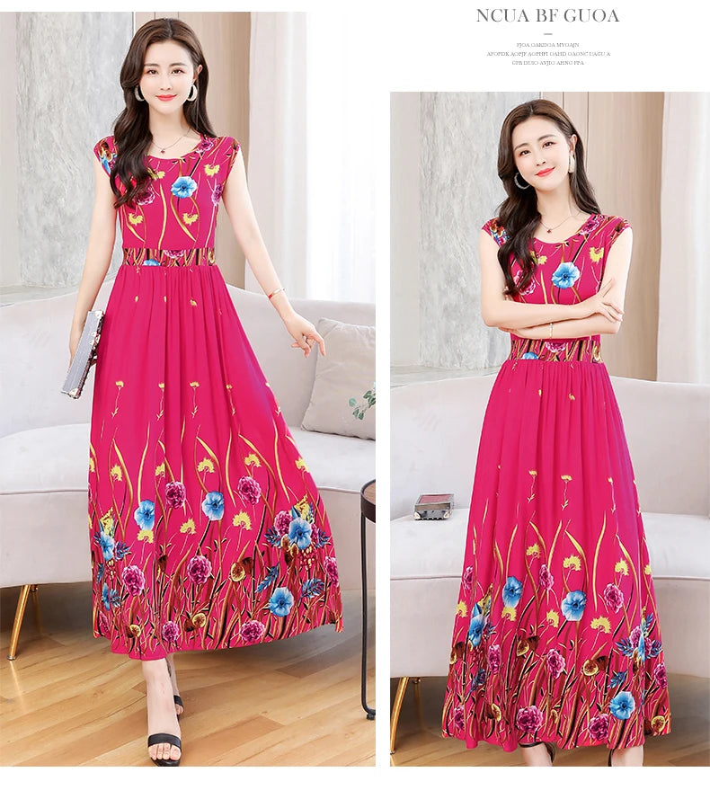 New Fashion  Summer Print Women Short Sleeve Cotton Plus Size Women Clothing Dress Ladies Large Size Vestidos dresses