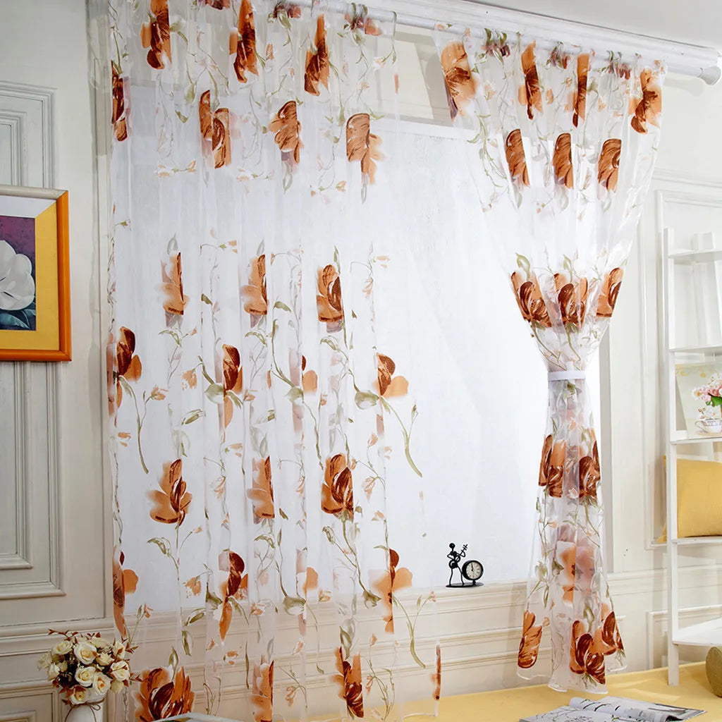 Floral Tulle Curtains For Living Room White Sheer Curtains For Bedroom Door Short Kitchen Window Curtains Drapes decoration