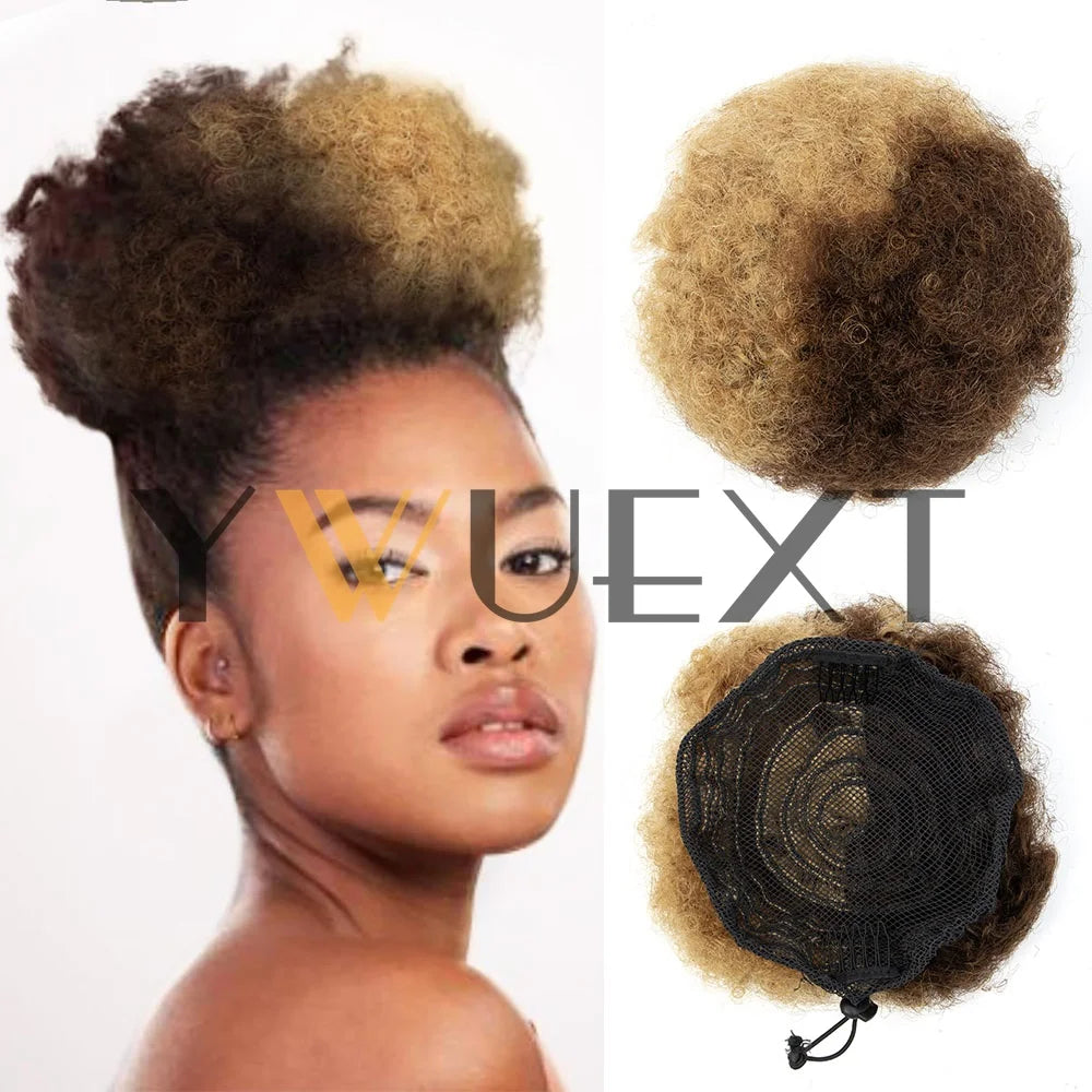 Afro Puff Ponytail 4-6 Inch Human Hair Puff Ponytail Hair Extensions Clip On Kinky Drawstring Curly Ponytail Bun Durable Natural Soft And Smooth Hairpiece Kinky Curly Bun Hair Clip In Drawstring Curly Ponytail Bun