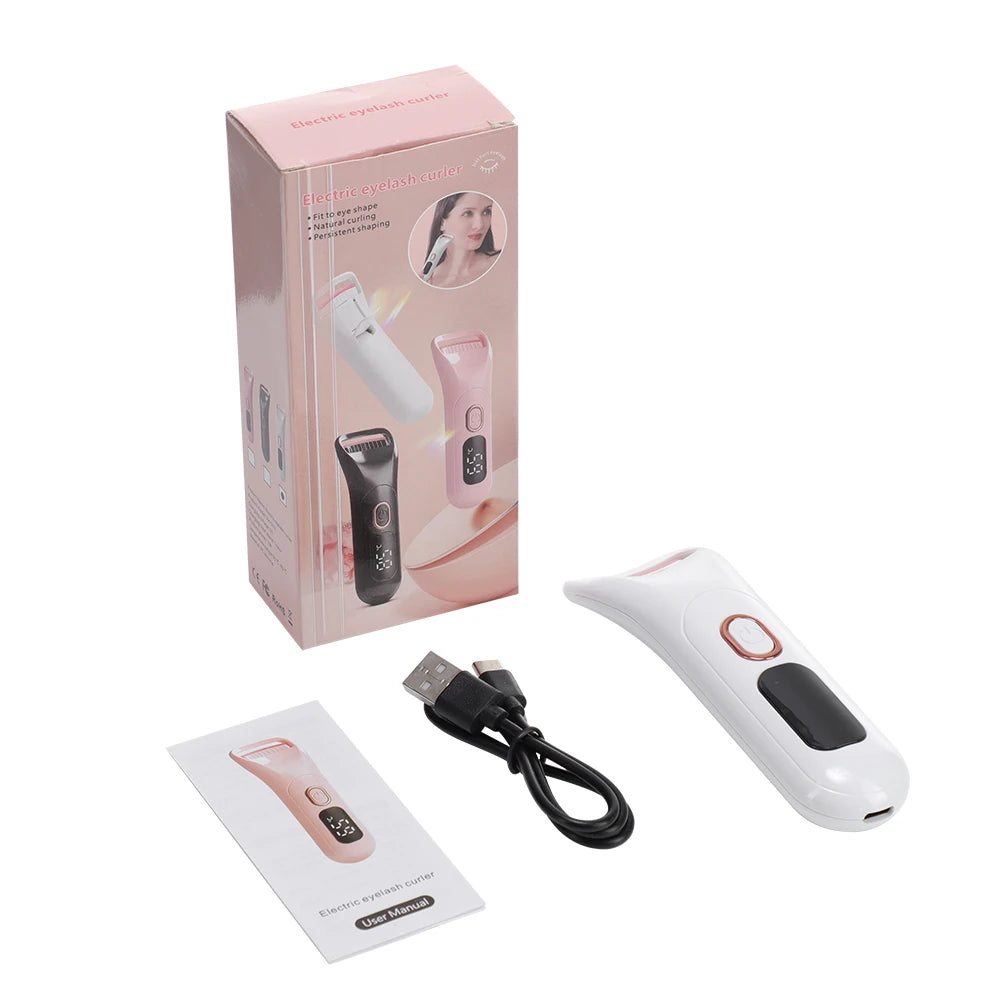 Electric Heated Eyelash Curler Rechargeable Digital Display 3 Heat Eyelash Curling Machine Long-Lasting Naturally Makeup Tool