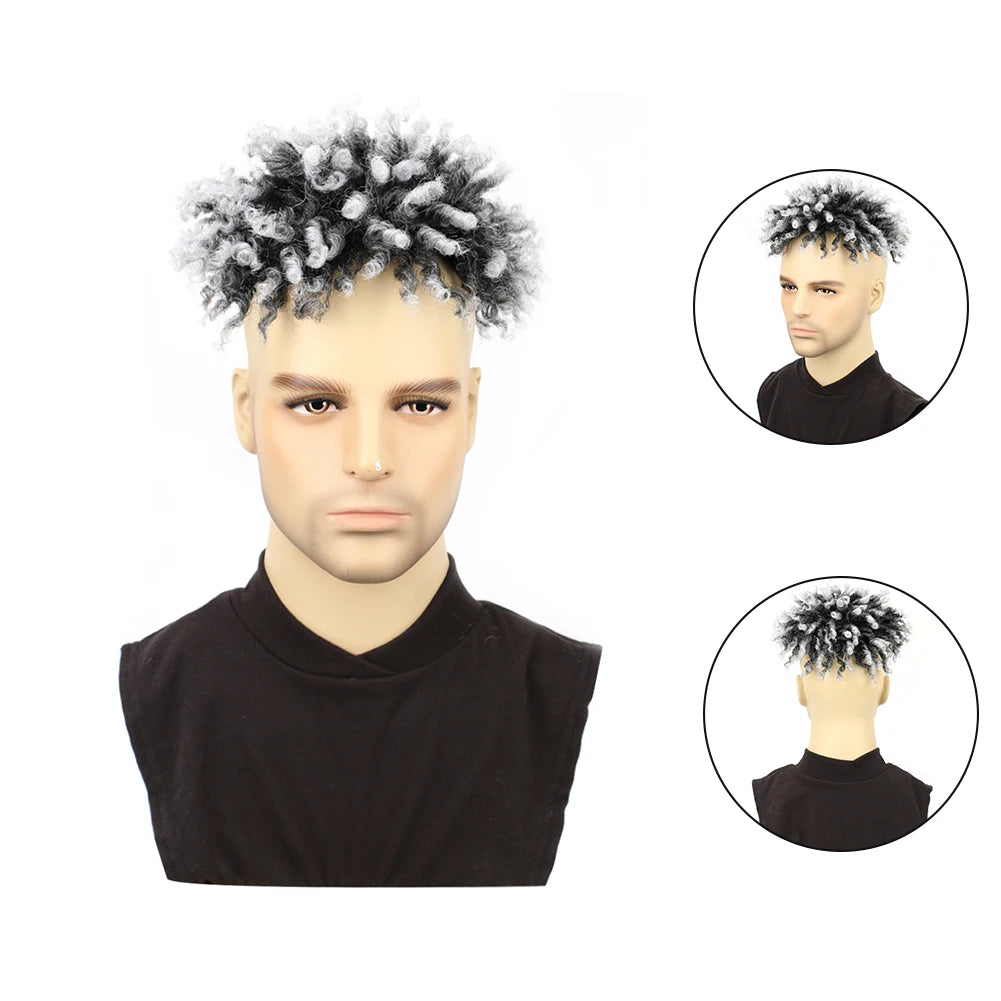 Saisity Synthetic Short Dreadlocks Hair Medium Wigs Topper Natural for African Men in Daily Life