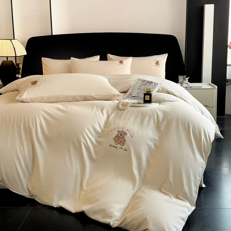 Summer spring Bedding set Washed Silk Duvet cover Comforter 4pcs Bedding for Winter Bed Sheet Pillowcases Home Textiles