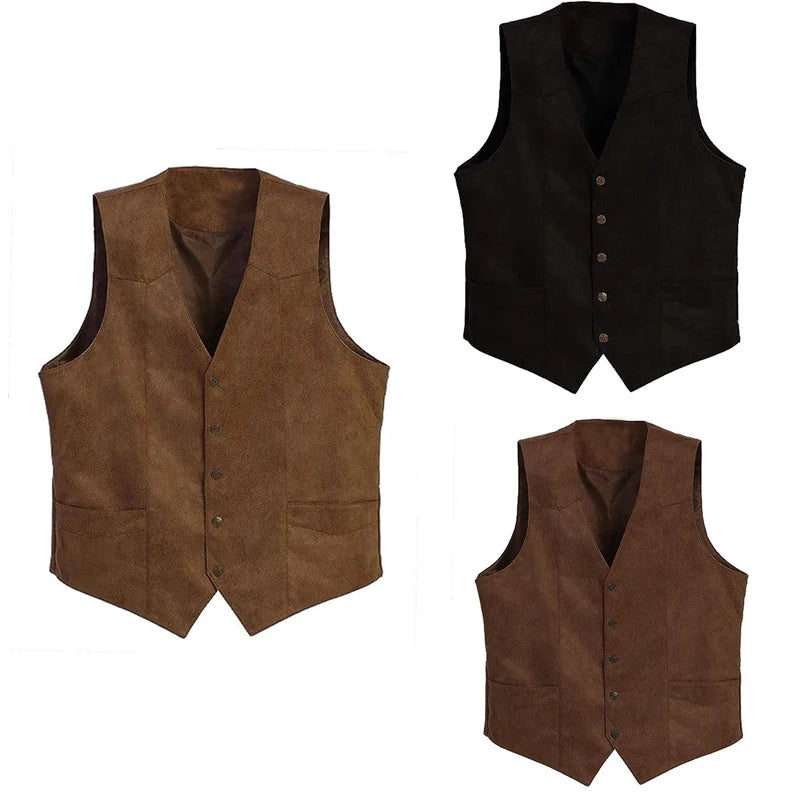 Men's Vintage Single Breasted Sleeveless Jacket Vest Curved Hemline Waistcoat Male Clothing Outwear