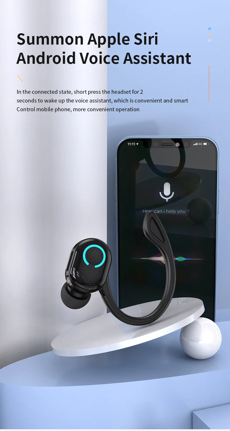 Auriculares inalámbricos Bluetooth graves HIFI con micrófono HD, tipo gancho para la oreja, auriculares con cancelación de ruido, resistentes al agua, para juegos y deportes