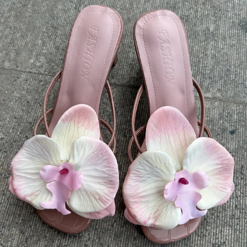 Fashion Slippers Woman New Floral Design High Heels Summer Luxury High-end Women Shoes Elegant Classic Retro High Heels Slippers