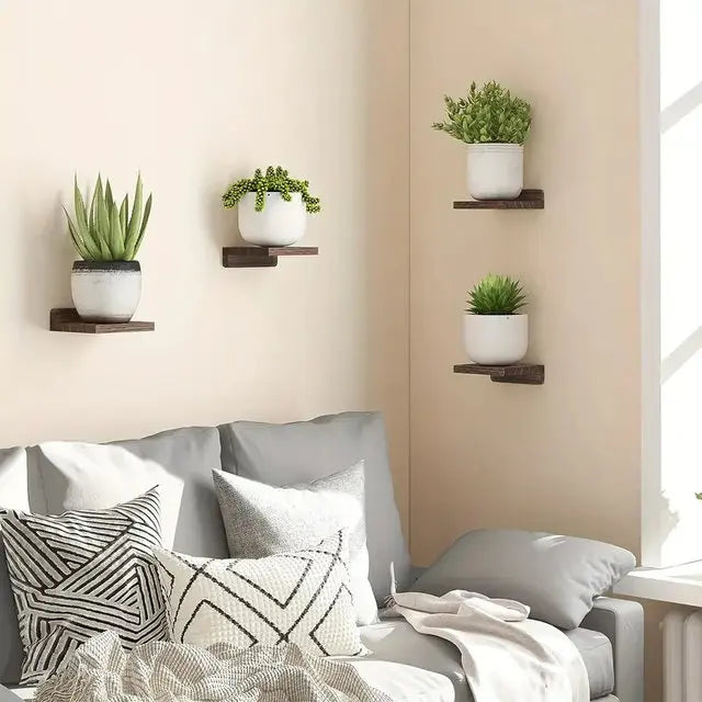 4PCS Floating Shelves For Wall Wood Shelf Display Ledges Room Decor Home Living Room Plant Flower Pot Tray Storage Garden Decora