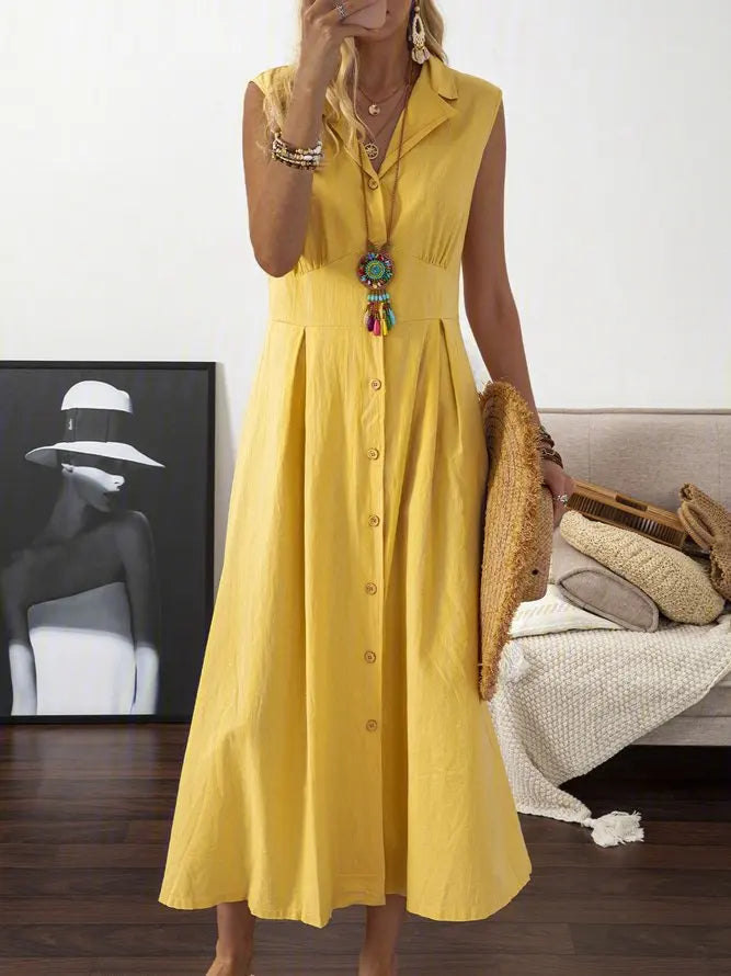 New Dresses  Woman Fashion Lapel A-line Vintage Cotton Linen Long Skirt Women's Clothing Tops